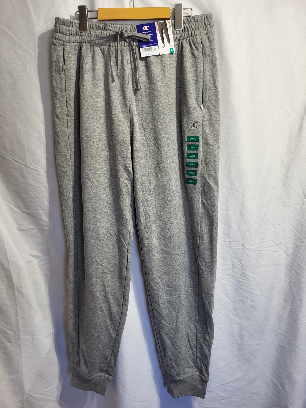 NEW-Champion Light Gray Fleece Joggers with Drawstring, Size Large